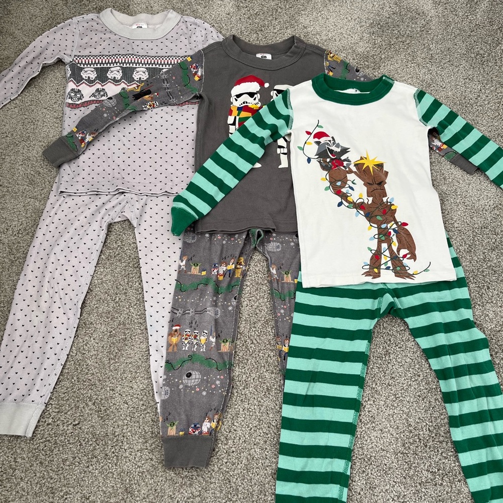 Hanna Andersson Christmas Star Wars and Marcel long John pajamas bundle